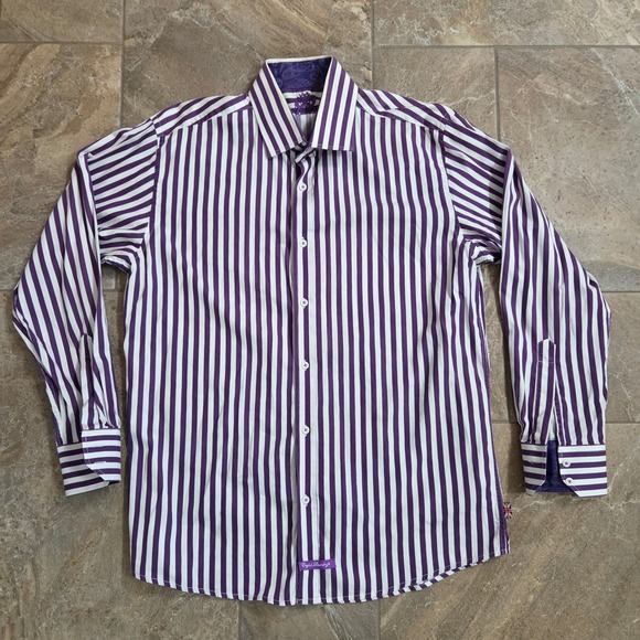 English Laundry Other - English Laundry Mens Striped Dress Shirt Purple White Button Down 16 1/2 34 35